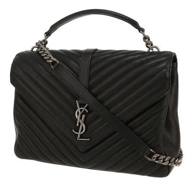 Bolso de mano Saint Laurent  College en cuero acolchado con motivos de espigas negro