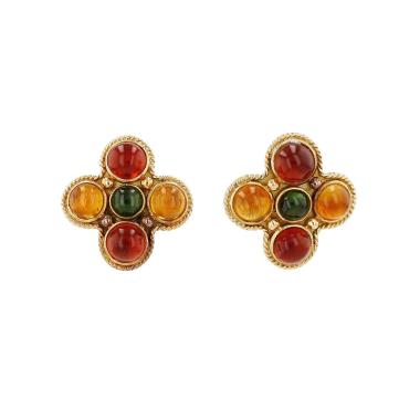 Vintage  earrings in yellow gold and coloured glass