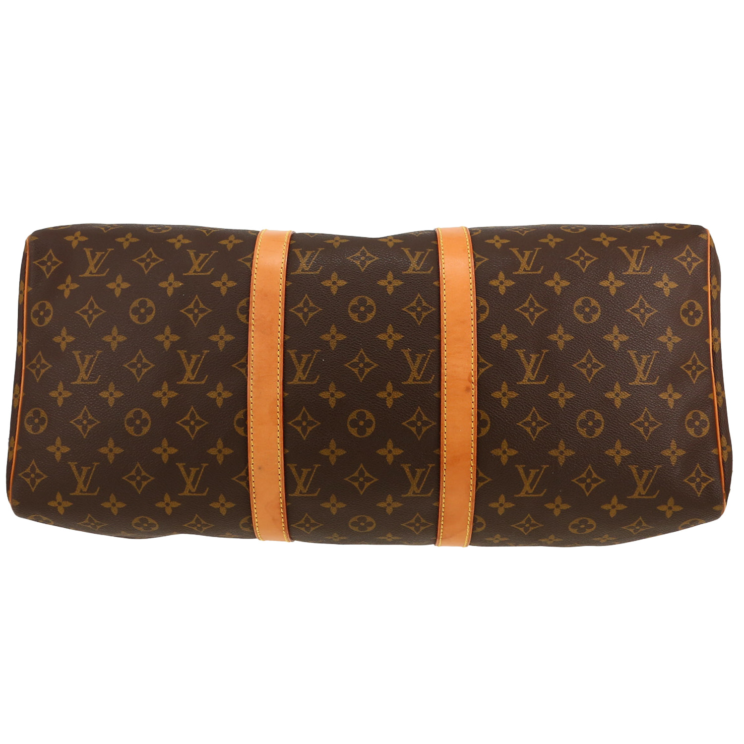 Sac de voyage Louis Vuitton  Keepall 50 en toile monogram marron et cuir naturel - Detail D1