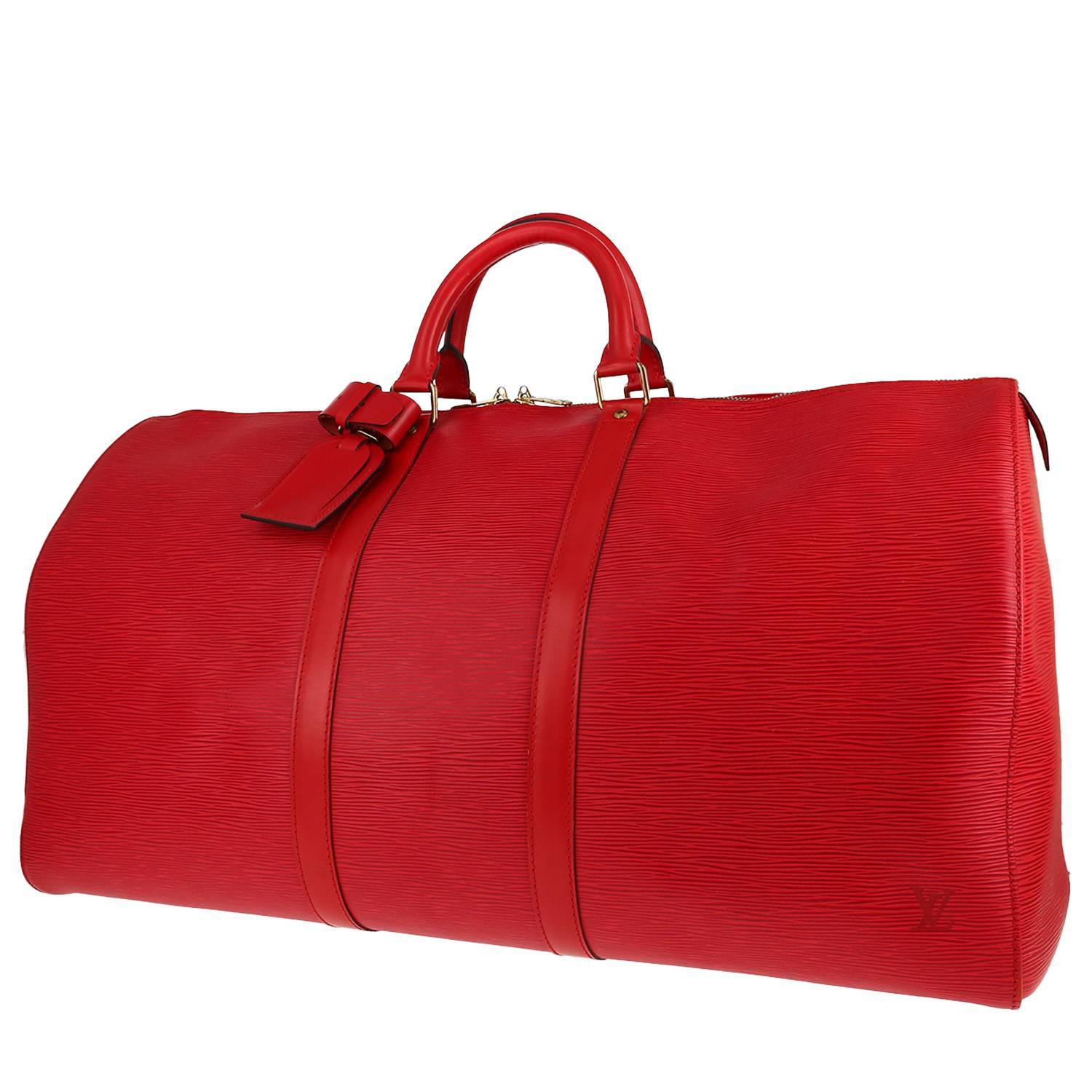 Sac Keepall 55 Louis Vuitton cuir épi rouge 1995 occasion