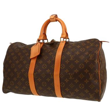 Bolsa de viaje Louis Vuitton  Keepall 45 en lona Monogram marrón y cuero natural