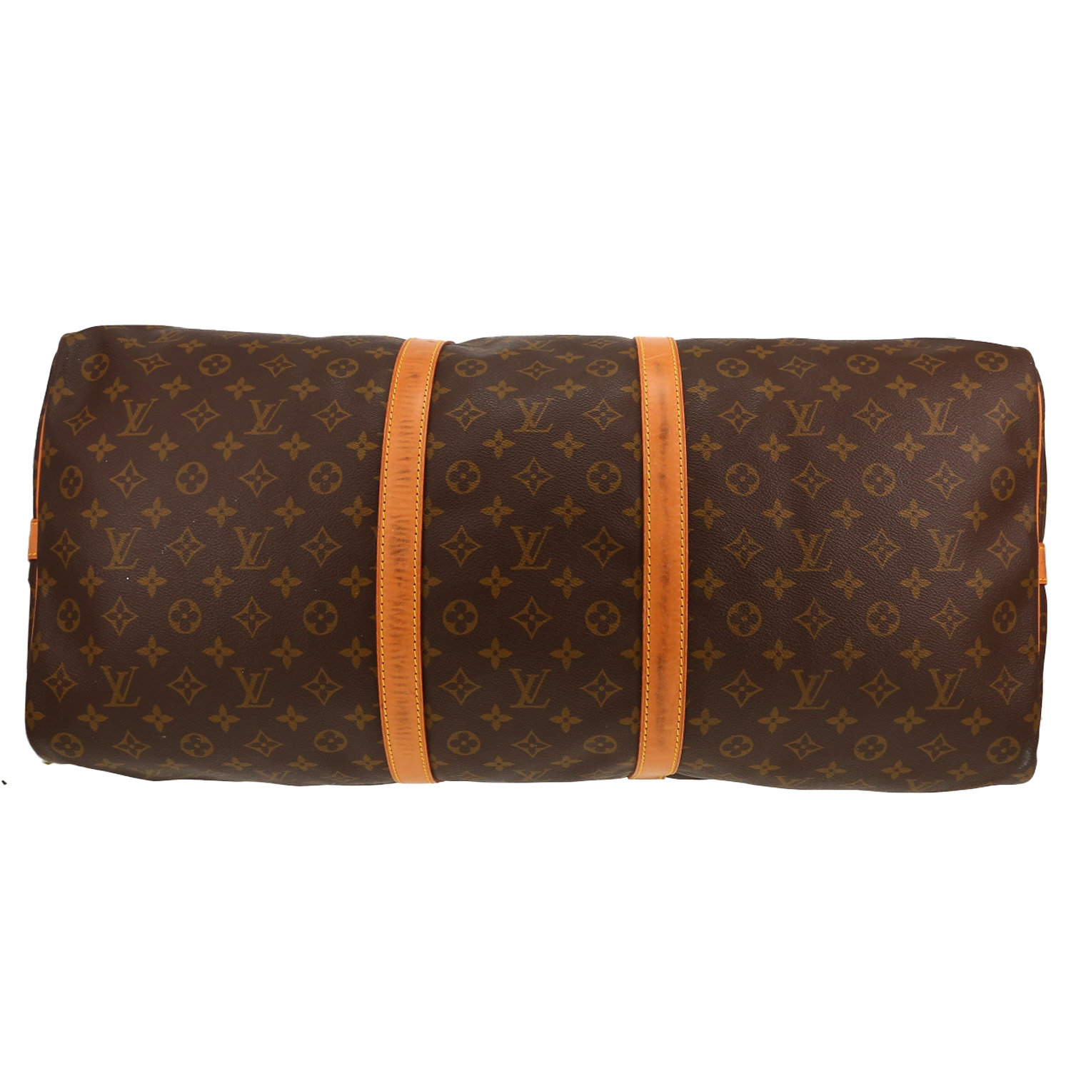 Sac de voyage Louis Vuitton  Keepall 60 en toile monogram marron et cuir naturel - Detail D1