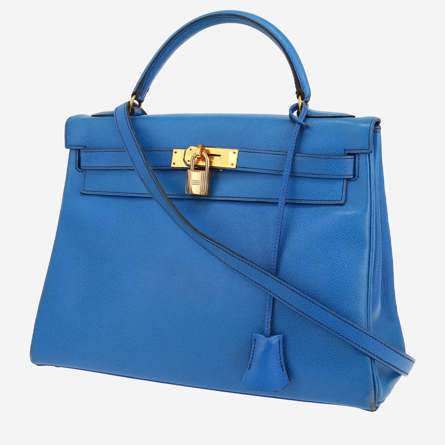 Hermès  Kelly 32 cm handbag  in blue Courchevel leather