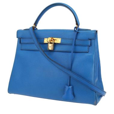 Borsa Hermès  Kelly 32 cm in pelle Courchevel blu