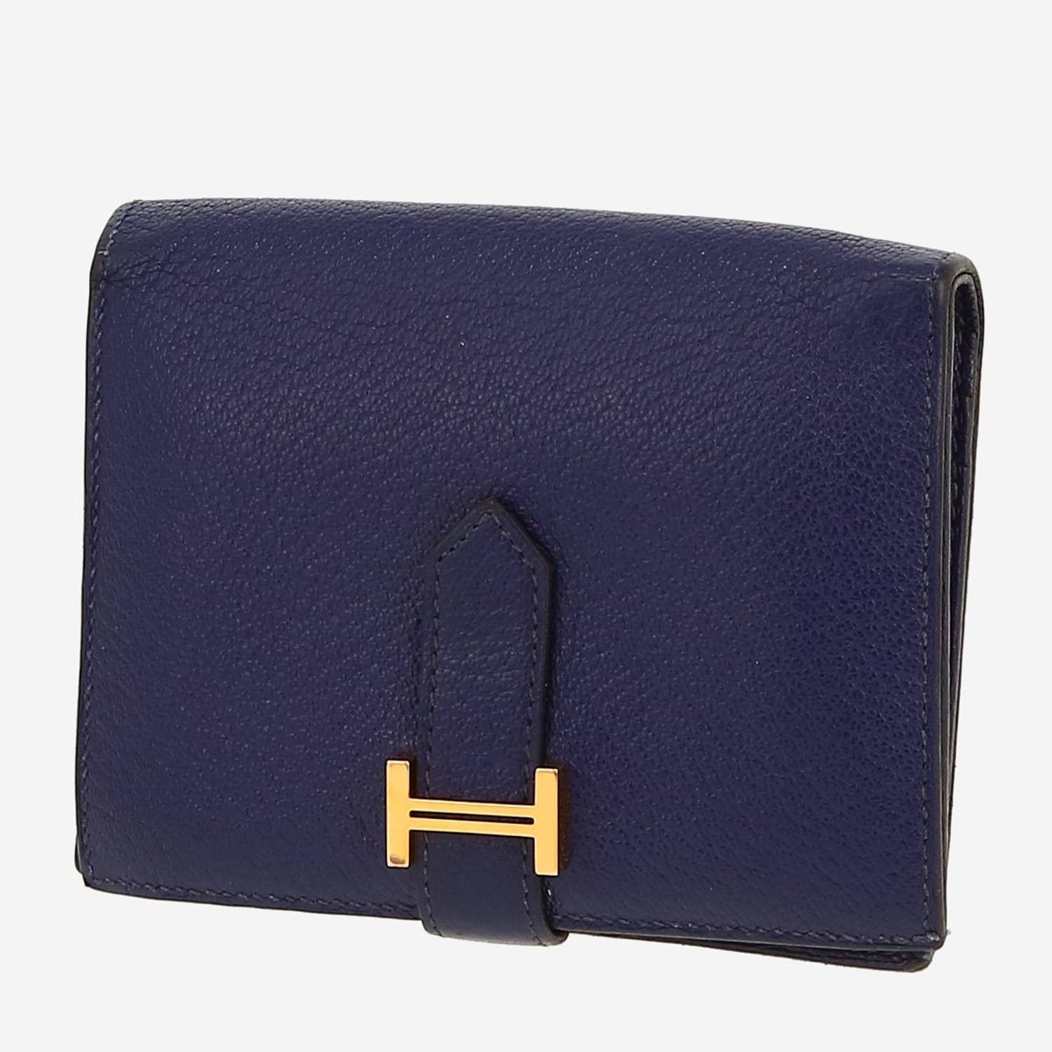 Portefeuille Hermès  Bearn en cuir Mysore bleu