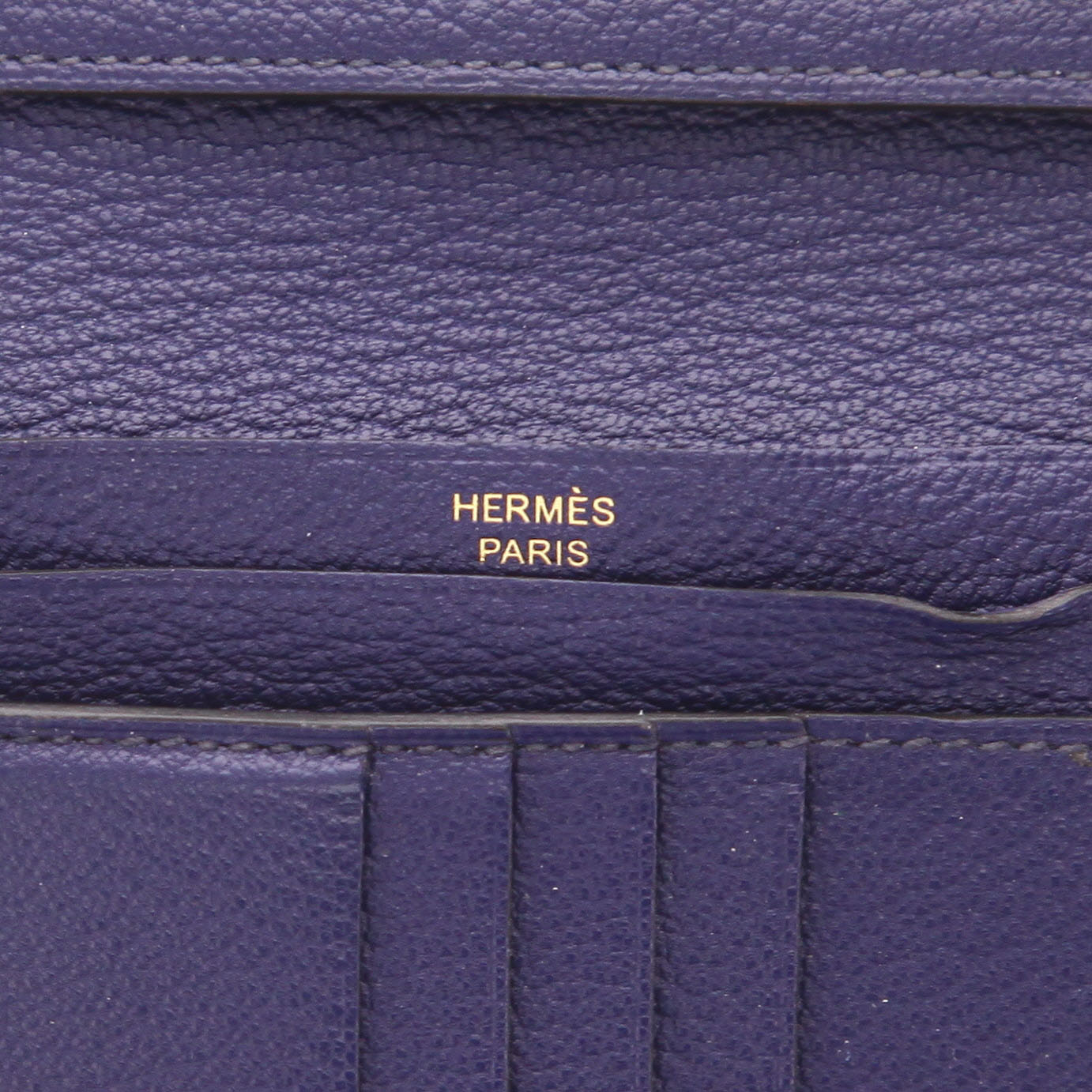 Hermès  Bearn wallet  in blue Mysore leather - Detail D2