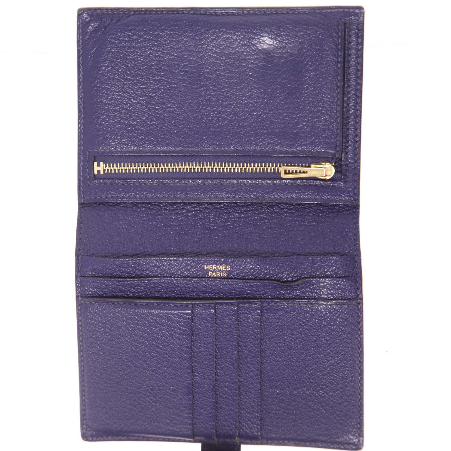 Portefeuille Hermès  Bearn en cuir Mysore bleu - Detail D3