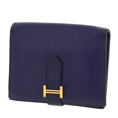 Billetera Hermès  Bearn en cuero Mysore azul