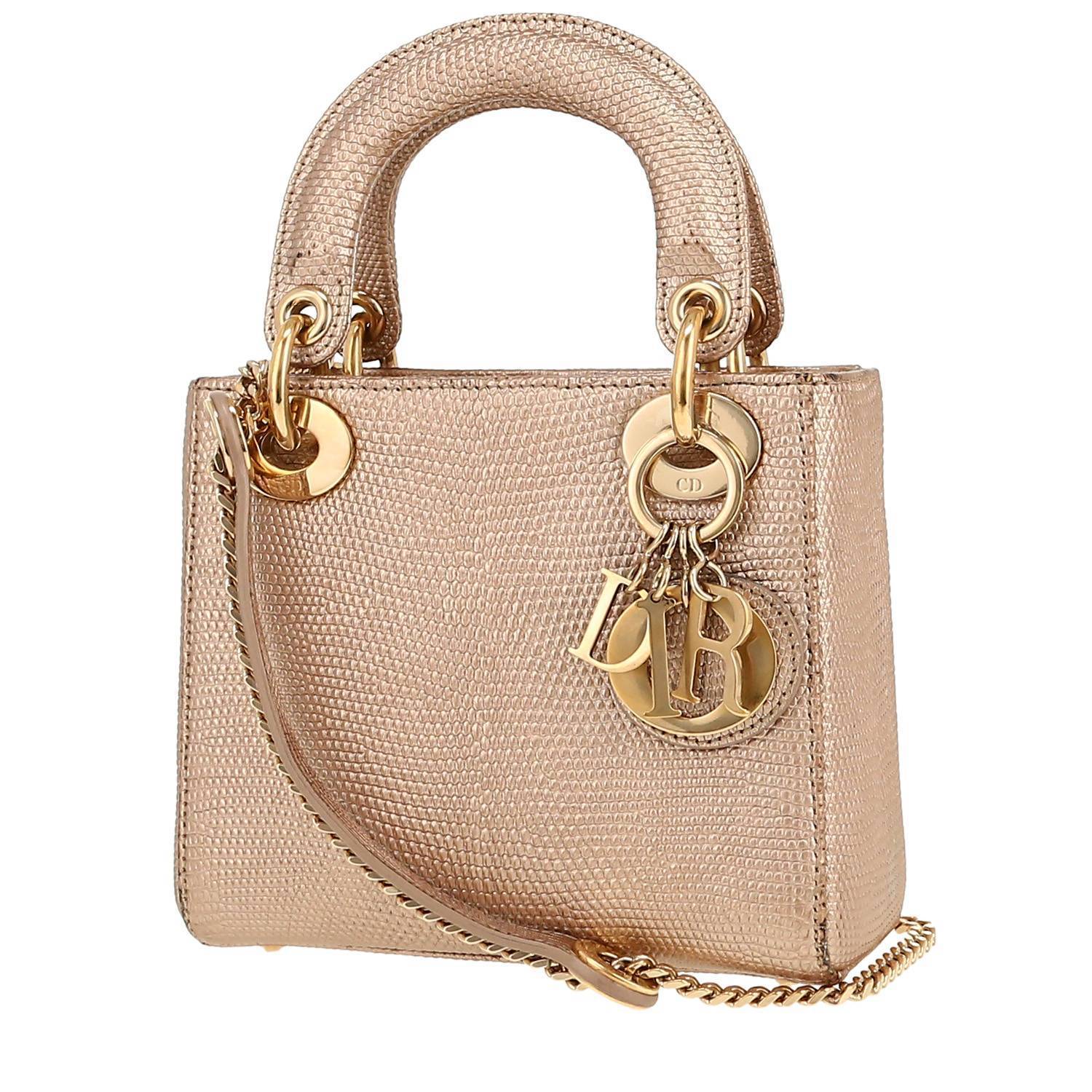 Sac Dior Lady Dior en lézard doré occasion – authentique