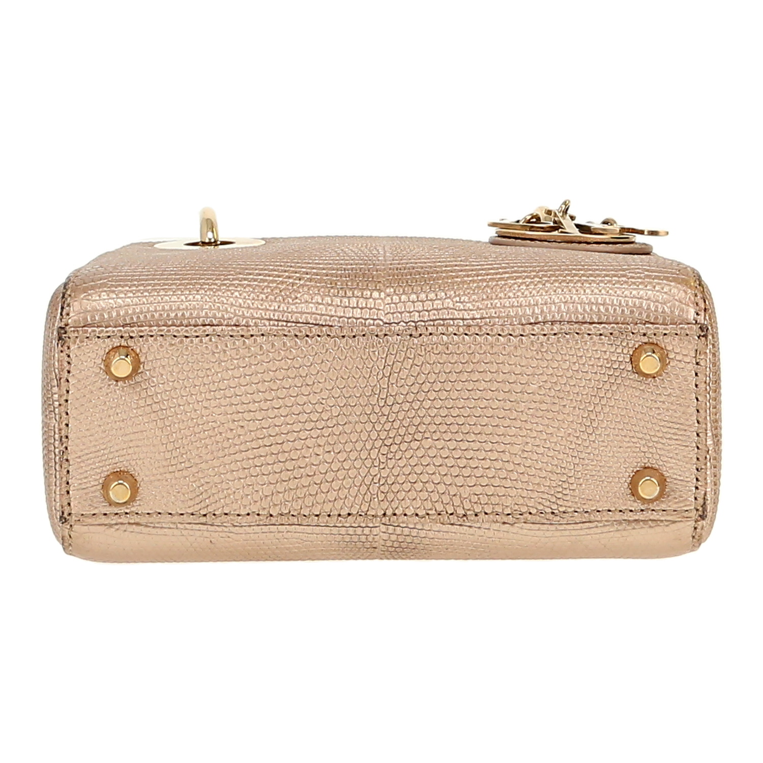 Bolso de mano Dior  Lady Dior en piel de lagarto dorada - Detail D1