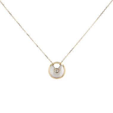 Cartier Amulette small model necklace in yellow gold, mother of pearl (Turbo Marmoratus) and diamond