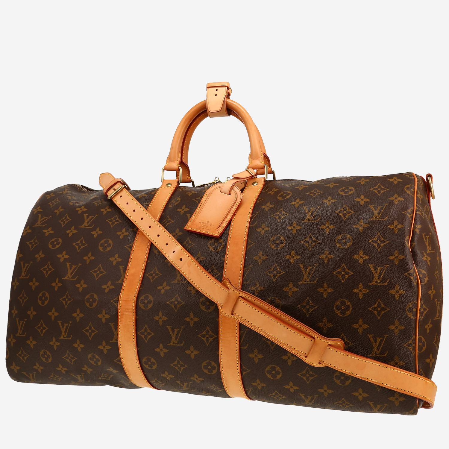 Bolsa de viaje Louis Vuitton  Keepall 55 en lona Monogram marrón y cuero natural