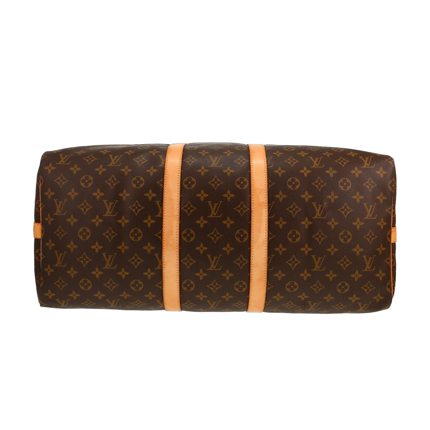 Sac de voyage Louis Vuitton  Keepall 55 en toile monogram marron et cuir naturel - Detail D1