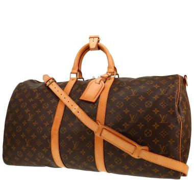 Sac de voyage Louis Vuitton  Keepall 55 en toile monogram marron et cuir naturel