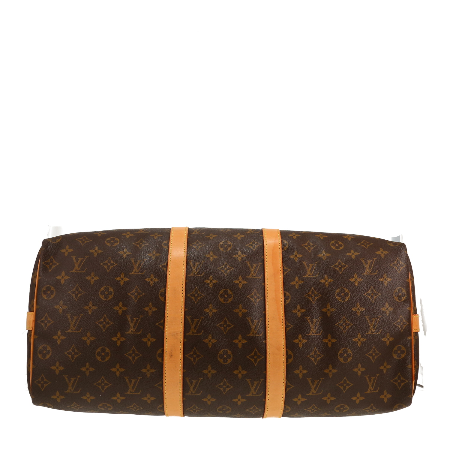 Sac de voyage Louis Vuitton  Keepall 50 en toile monogram marron et cuir naturel - Detail D1
