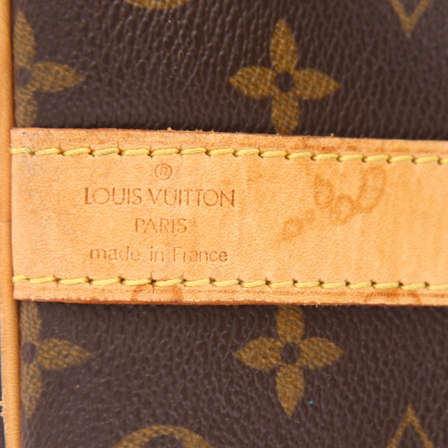 Sac de voyage Louis Vuitton  Keepall 50 en toile monogram marron et cuir naturel - Detail D2