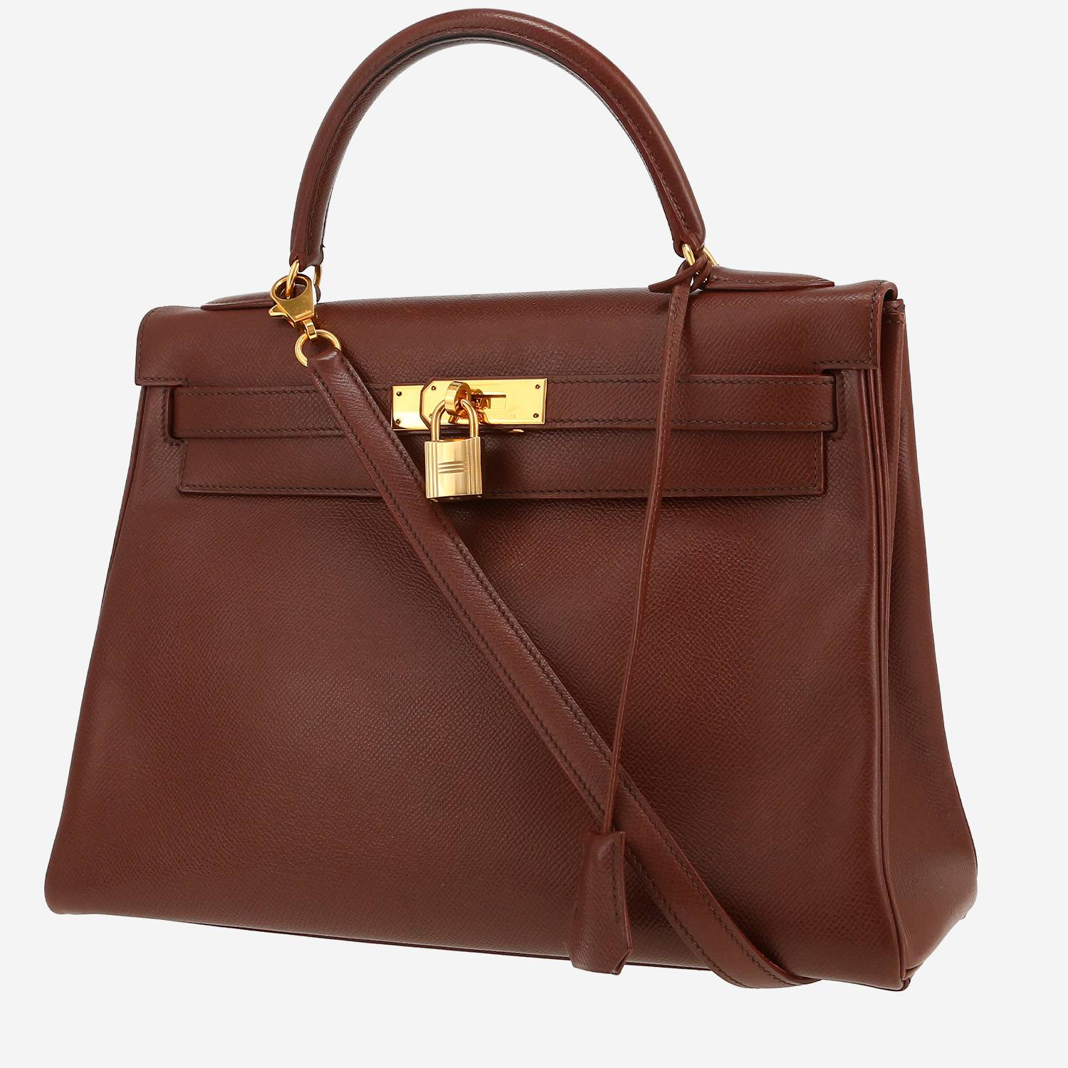 Borsa Hermès  Kelly 32 cm in pelle Courchevel marrone
