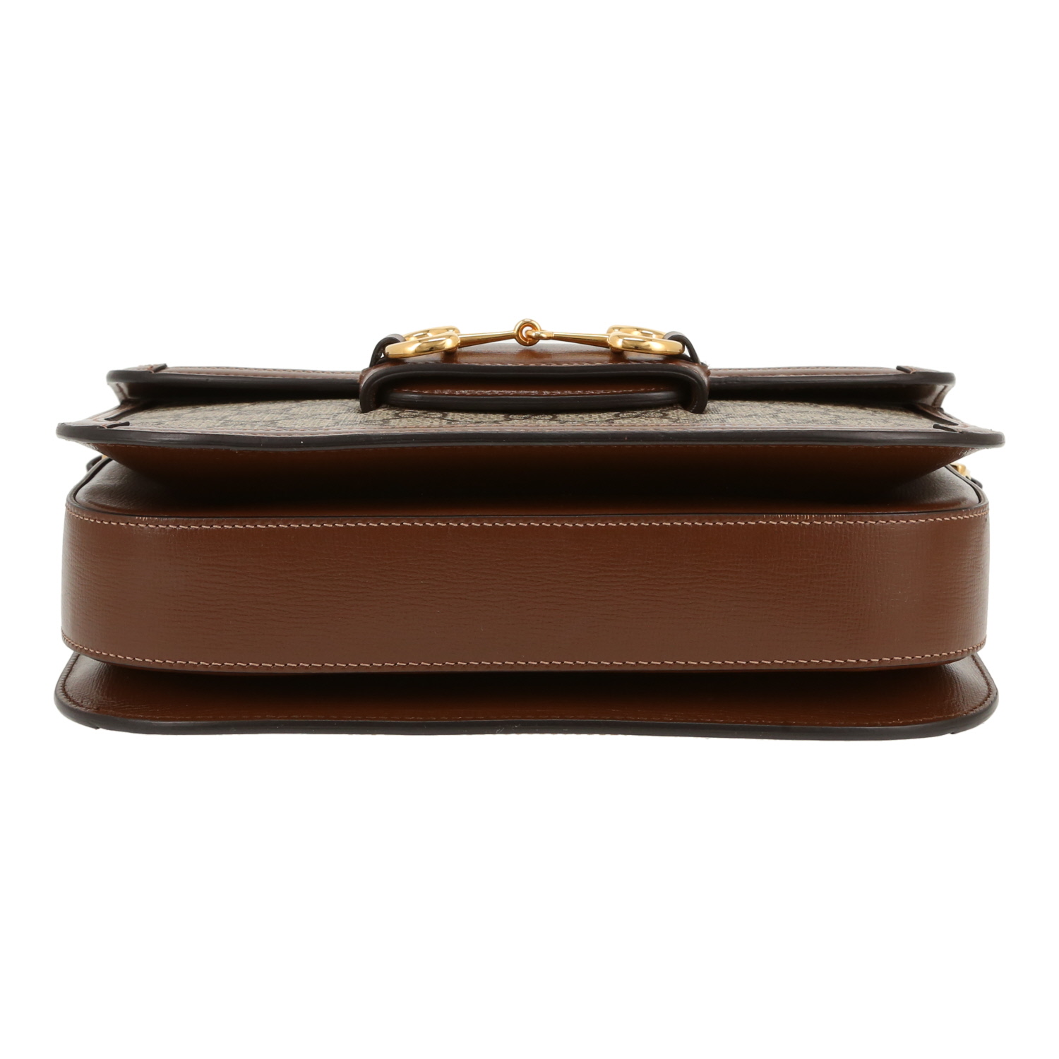 Borsa a tracolla Gucci  1955 Horsebit in tela "sûpreme GG" beige e pelle marrone - Detail D1