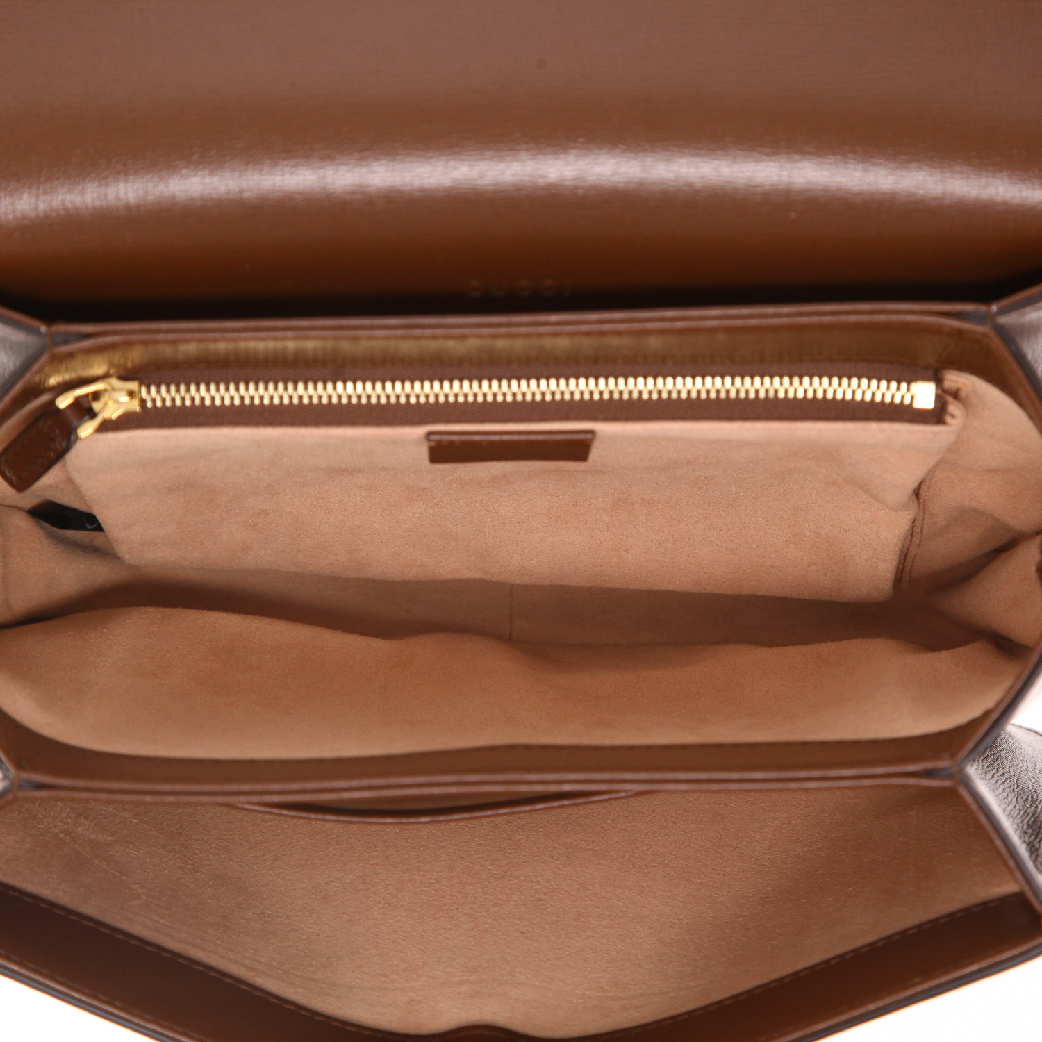 Gucci  1955 Horsebit shoulder bag  in beige "sûpreme GG" canvas  and brown leather - Detail D3