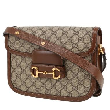Borsa a tracolla Gucci  1955 Horsebit in tela "sûpreme GG" beige e pelle marrone