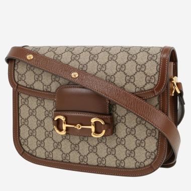 Sac bandoulière Gucci  1955 Horsebit en toile sûpreme GG beige et cuir marron