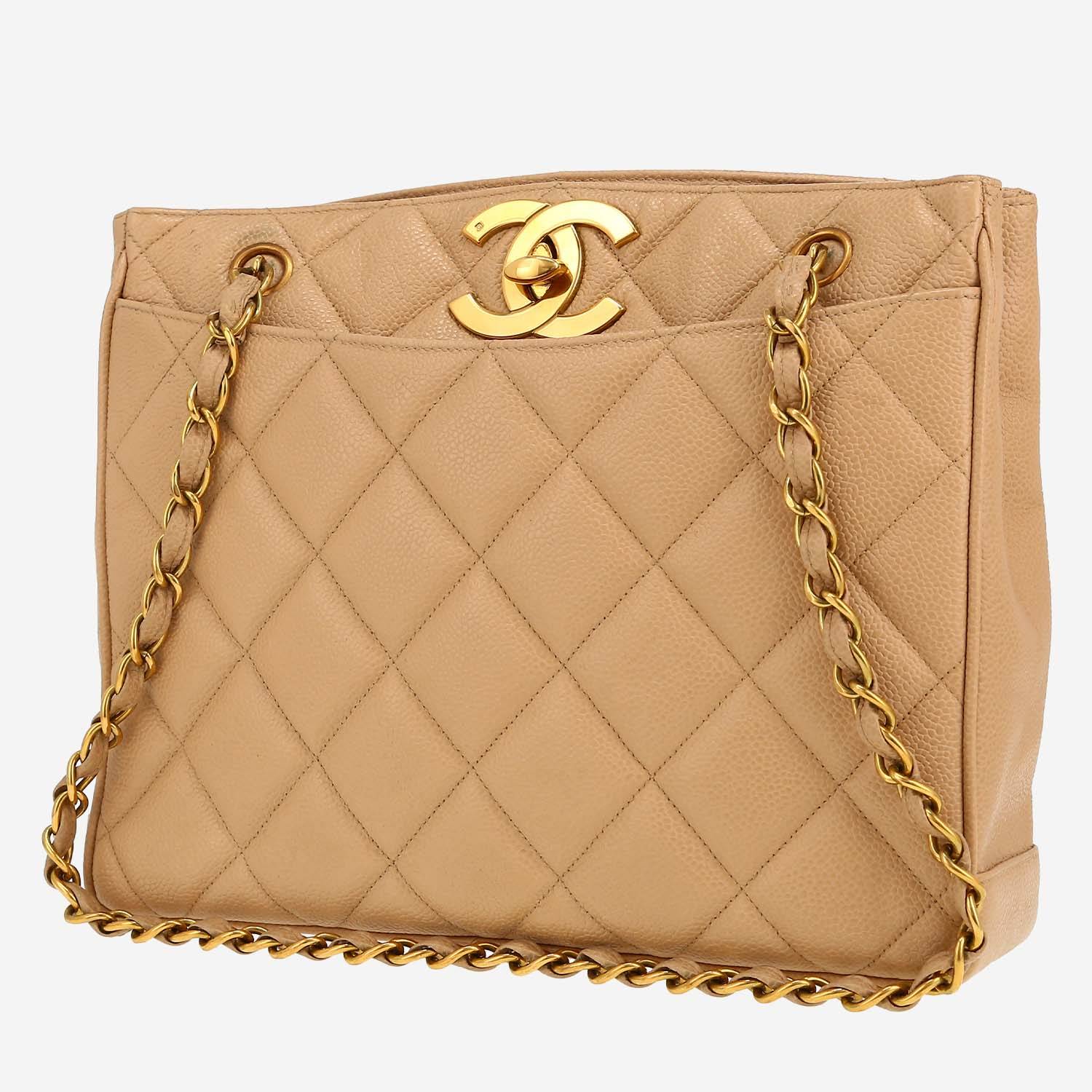 Borsa Chanel  Vintage in pelle martellata e trapuntata beige