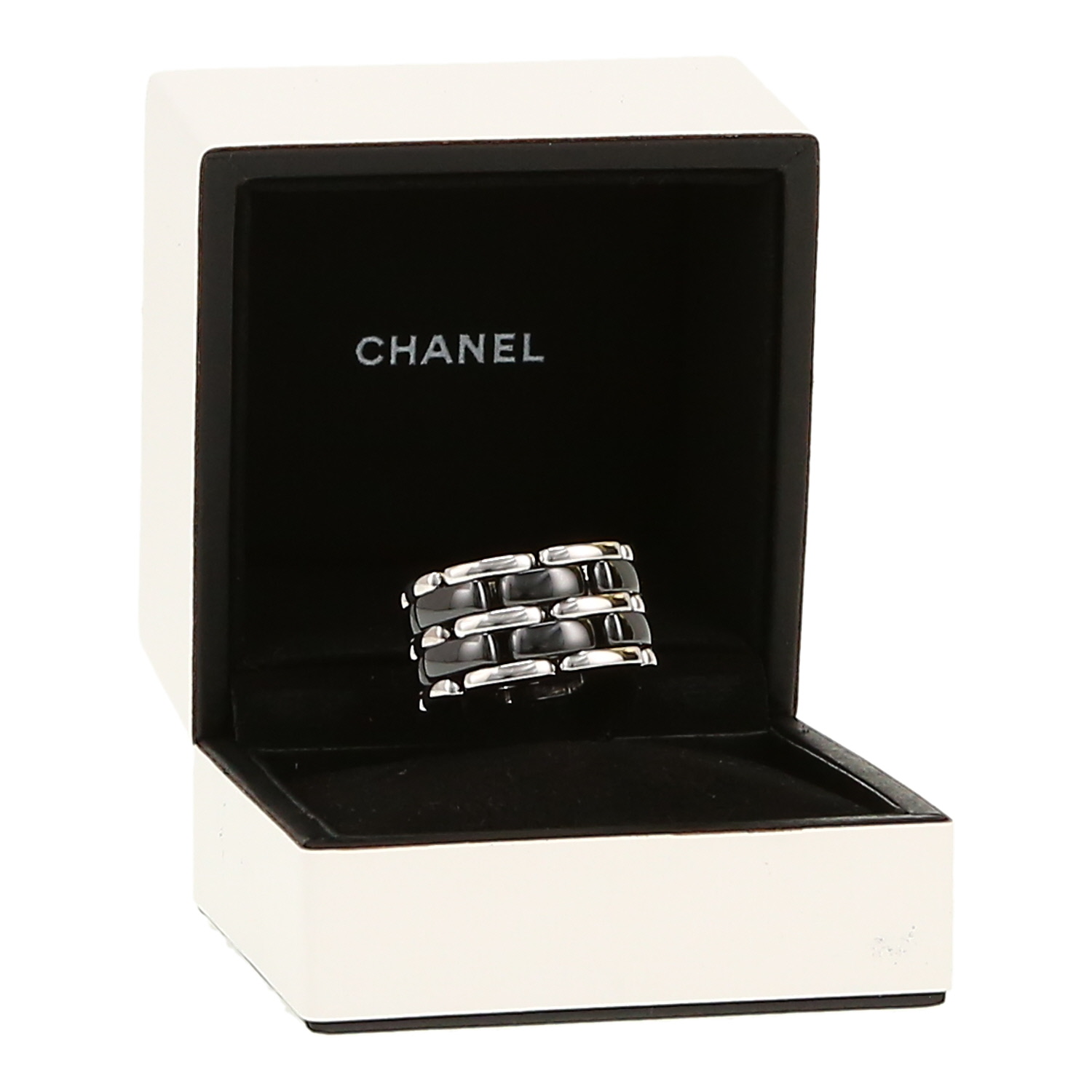 Sortija flexible Chanel Ultra modelo grande de oro blanco y cerámica - Detail D2