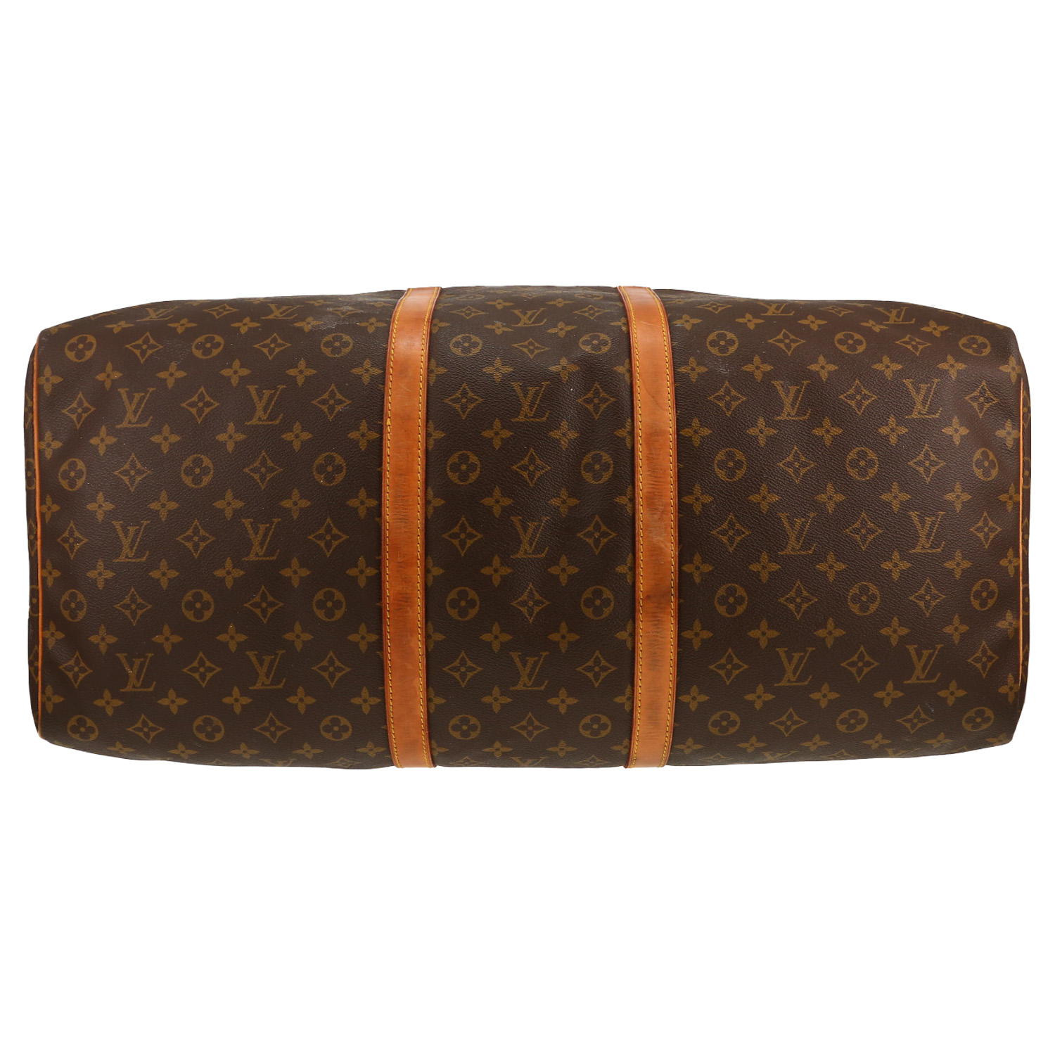 Bolsa de viaje Louis Vuitton  Keepall 60 en lona Monogram marrón y cuero natural - Detail D1