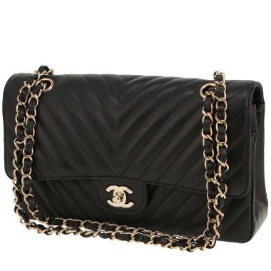Bolso de mano Chanel  Timeless Classic en cuero acolchado con motivos de espigas negro
