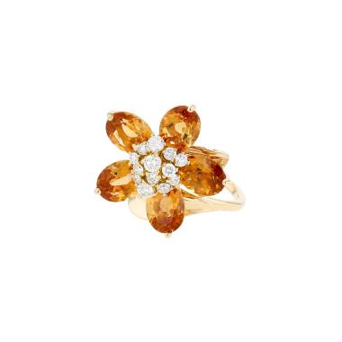 Half-articulated Van Cleef 
Arpels Fleurs d'Hawaï ring in yellow gold, citrine and diamonds