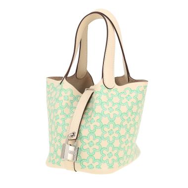 Borsa Hermès  Picotin Lock Micro Lucky Daisy in pelle Swift Nata e verde