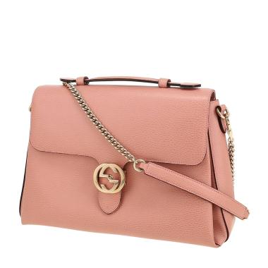 Gucci  Interlocking G shoulder bag  in pink grained leather