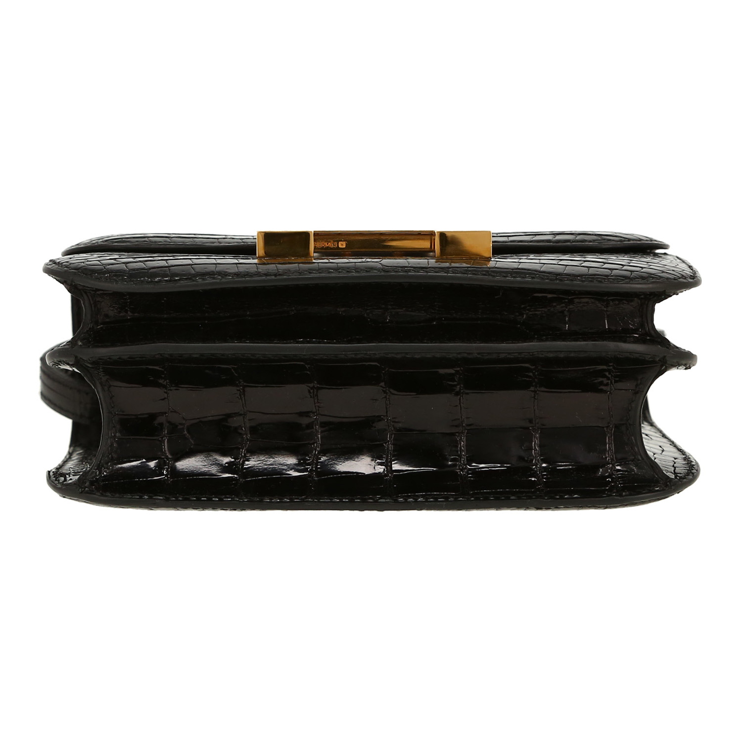 Sac bandoulière Hermès  Constance mini  en crocodile noir - Detail D1