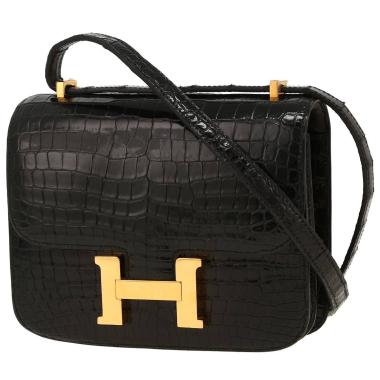 Borsa a tracolla Hermès  Constance 18 cm mini  in coccodrillo nero