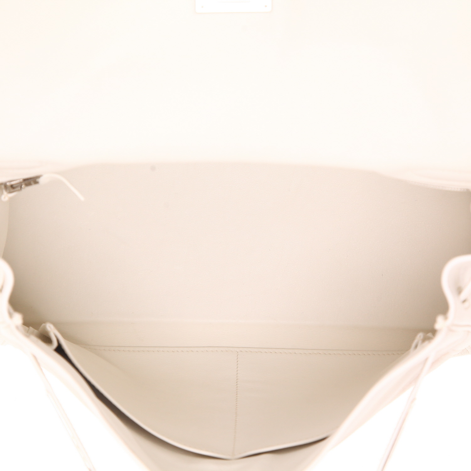 Sac à main Hermès  Kelly 32 cm en toile beige et cuir Swift blanc - Detail D3