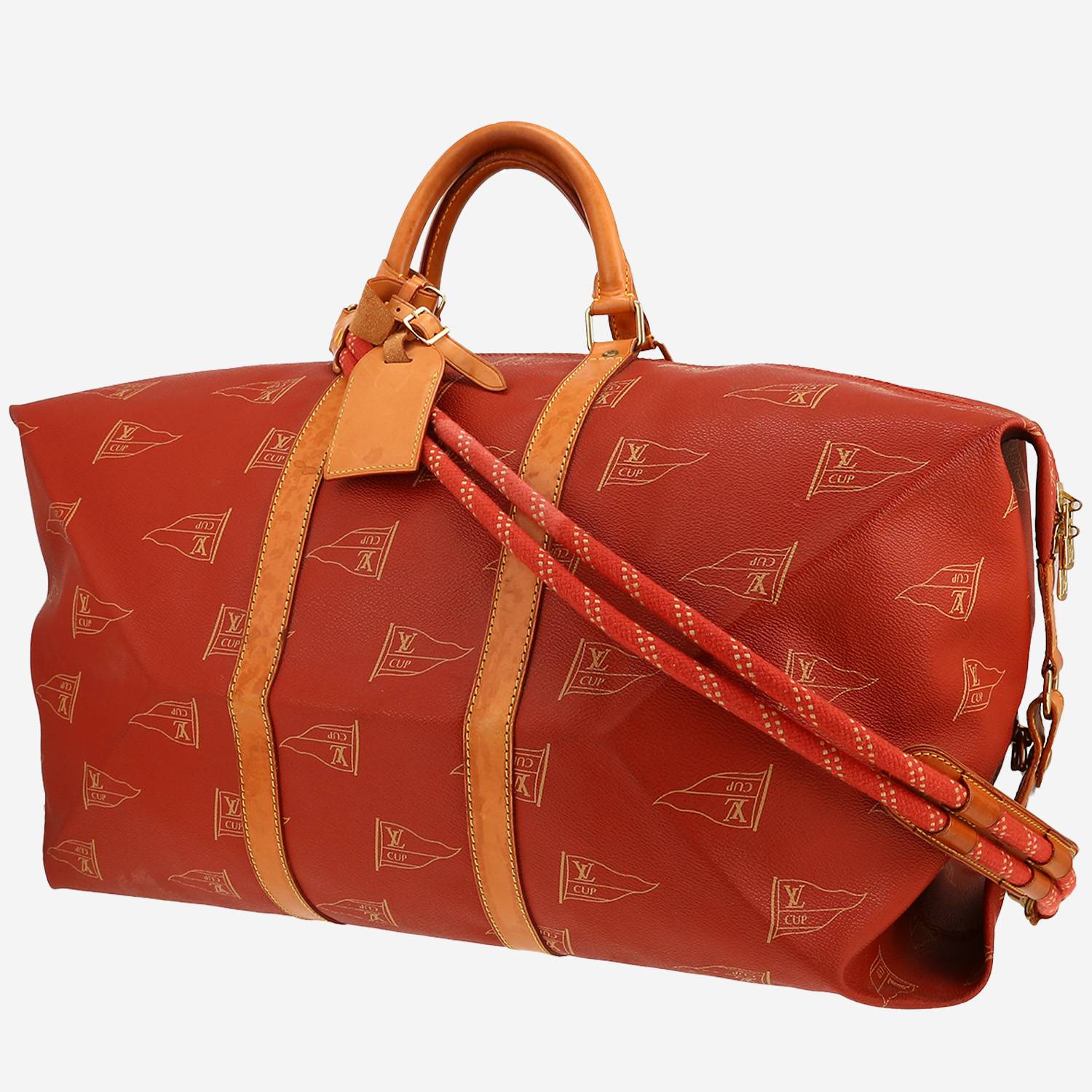 Louis Vuitton  America's Cup travel bag  in red monogram canvas  and natural leather