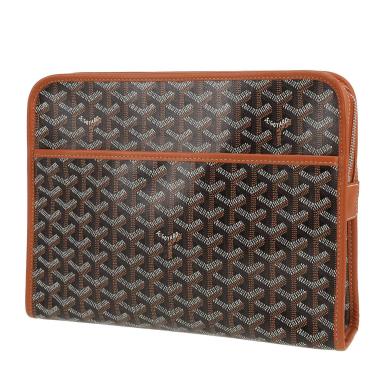 Pochette Goyard  Jouvence in tela Goyardine nera e pelle marrone
