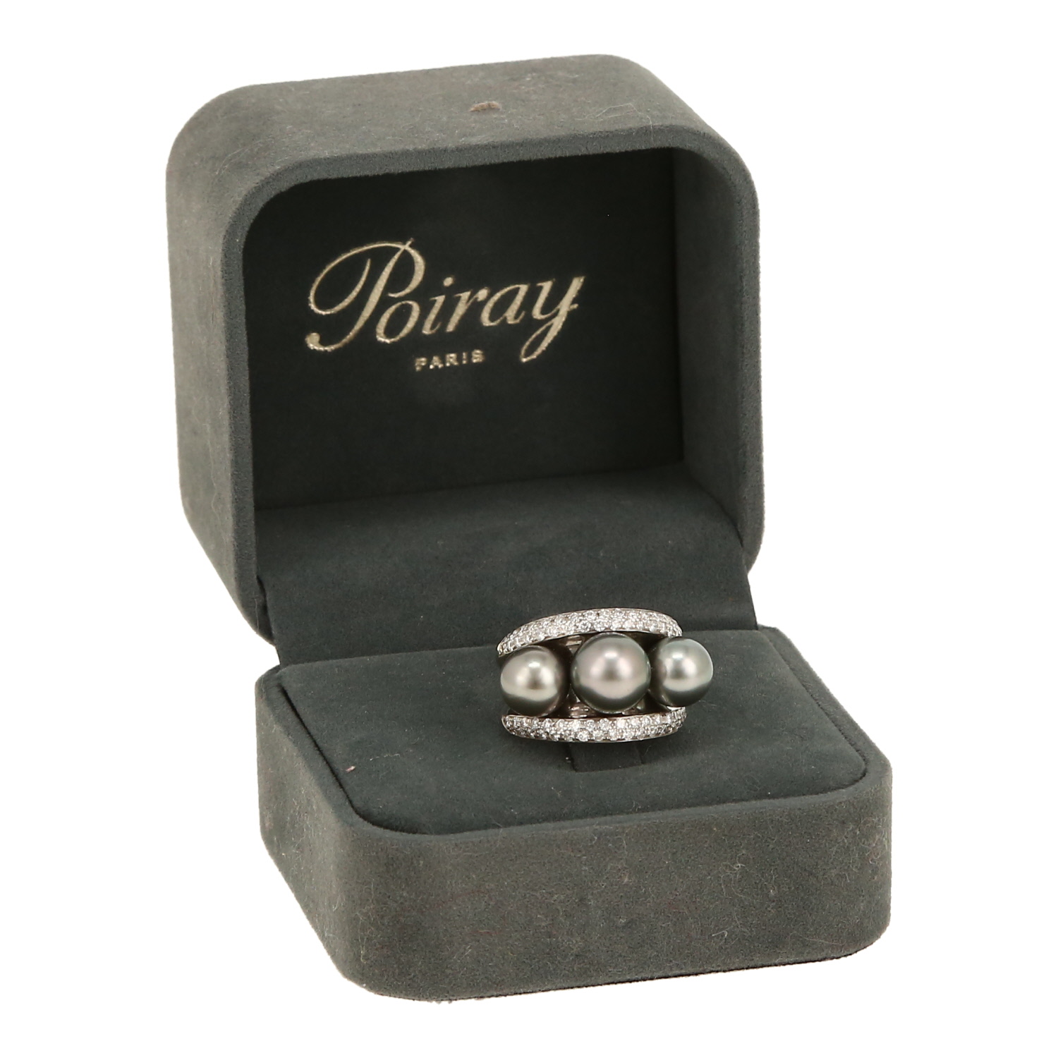 Sortija Poiray Fidji de oro blanco, perlas cultivadas gris y diamantes - Detail D2