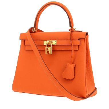 Bolso de mano Hermès  Kelly 25 cm en cuero togo naranja