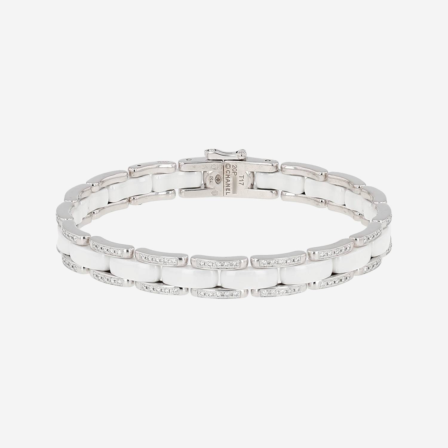 Bracelet souple Chanel Ultra en or blanc, céramique blanc et diamants