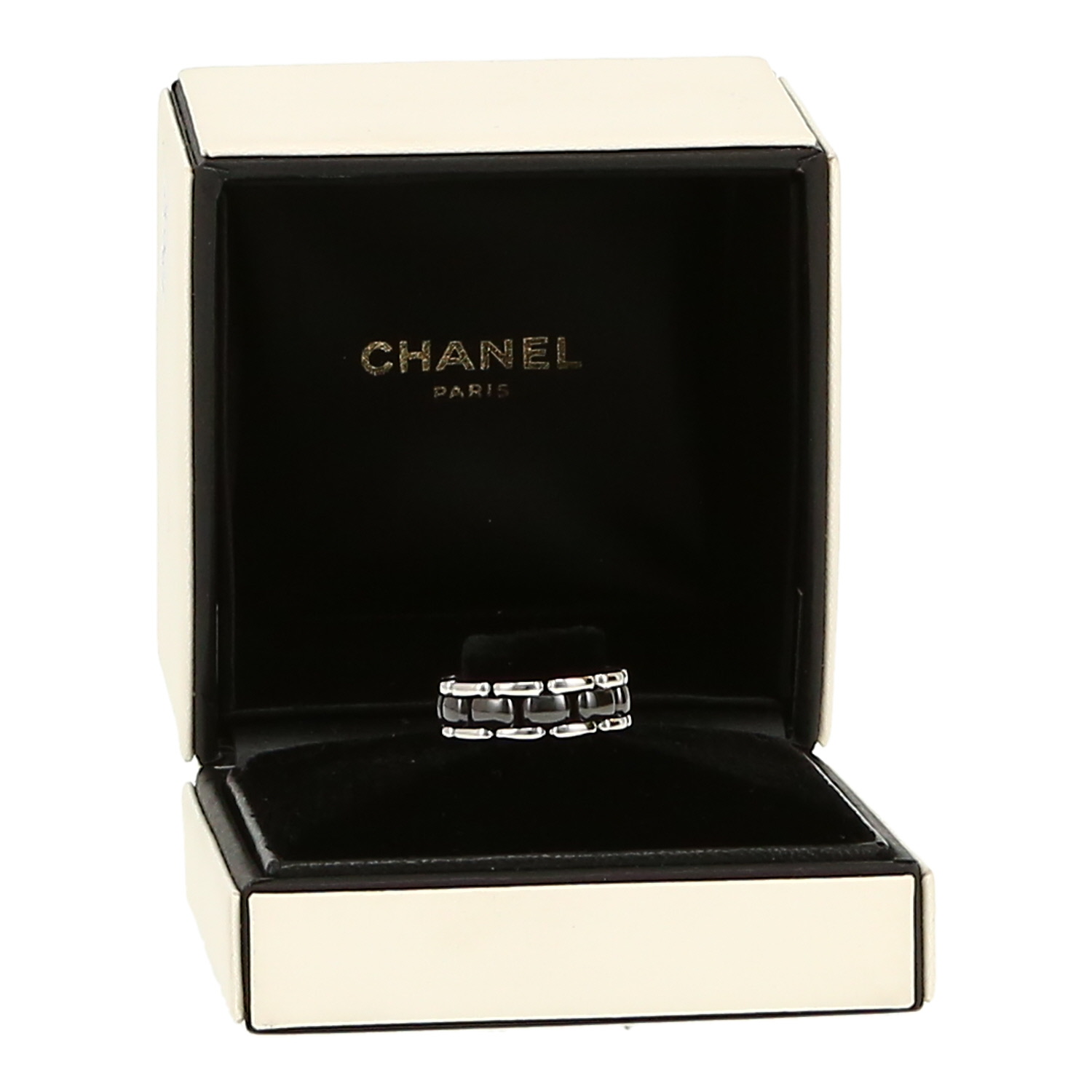 Sortija articulada Chanel Ultra modelo mediano de oro blanco y cerámica - Detail D2