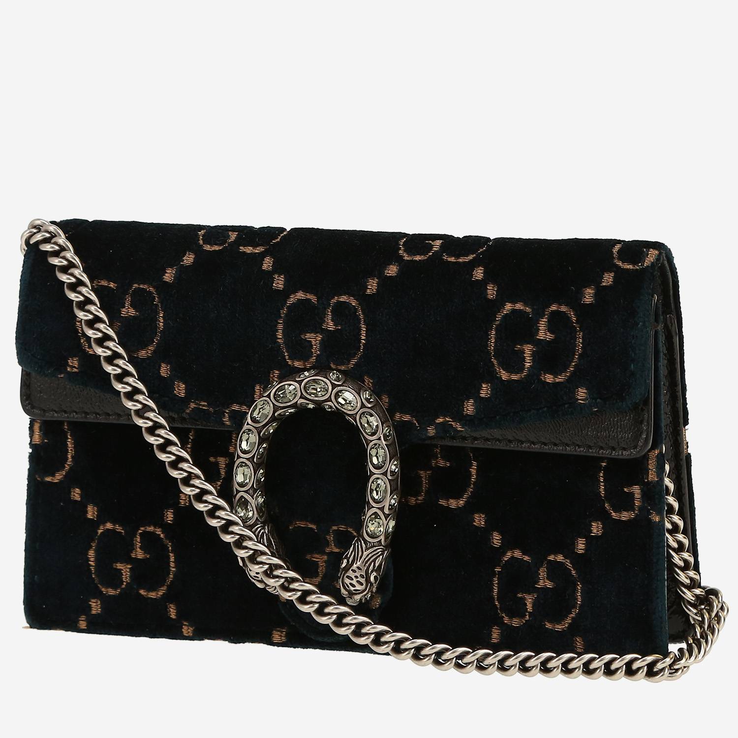 Borsa a tracolla Gucci  Dionysus in velluto verde e pelle nera