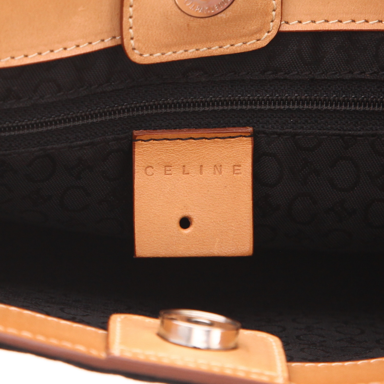 Sac à main Celine  Vintage en velours noir et cuir naturel - Detail D2