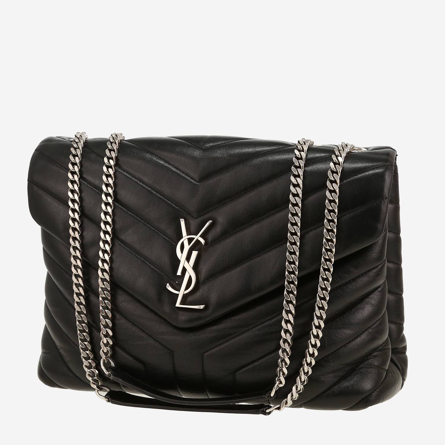 Bolso de mano Saint Laurent  Loulou en cuero acolchado con motivos de espigas negro