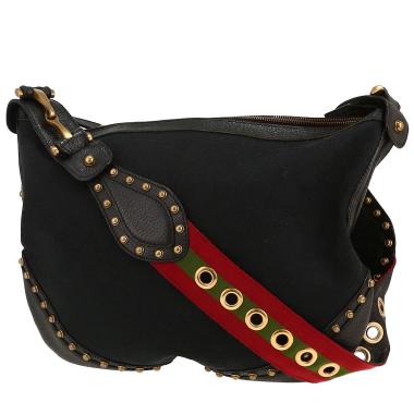 Borsa a spalla Gucci   in tela siglata nera e pelle nera