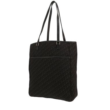 Sac à main Dior  Vintage en toile monogram Oblique noire et cuir noir