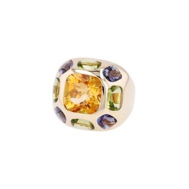 Sortija Chanel Baroque modelo grande de oro amarillo y piedras de colores