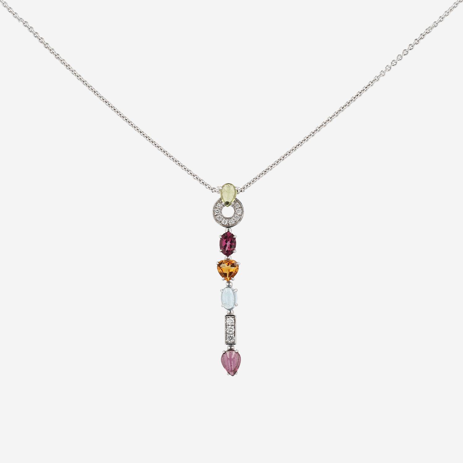 Bulgari Allegra necklace in white gold,  diamonds and colored stones