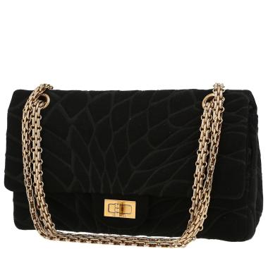 Borsa a tracolla Chanel 2.55 in tela nera con decorazione a piume