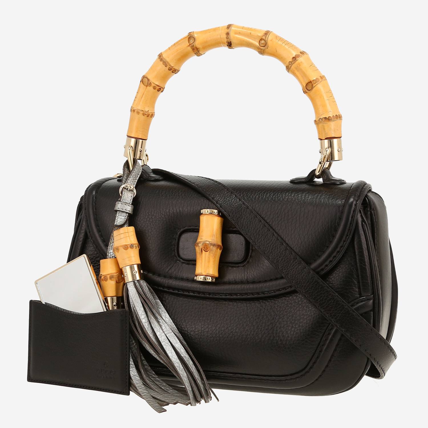 Gucci  Bamboo handbag  in black grained leather  and bamboo